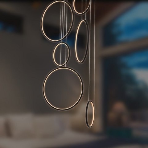 Lampa wisząca Ledowe Okręgi No.8 czarna 90cm 3k