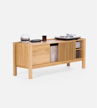 JAMM LOW 160 - szafka pod gramofon i płyty winylowe z litego drewna dębowego