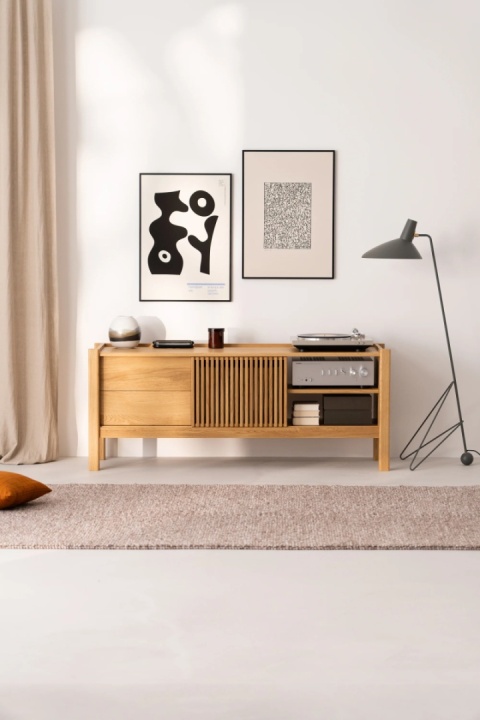 JAMM LOW 160 - szafka pod gramofon i płyty winylowe z litego drewna dębowego