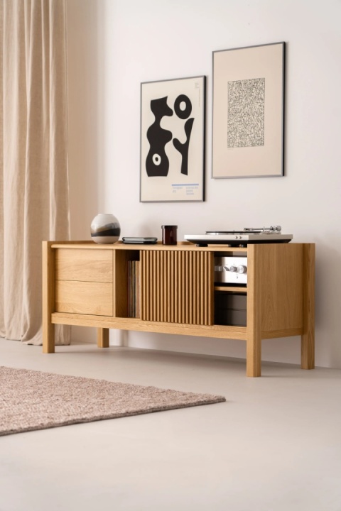 JAMM LOW 160 - szafka pod gramofon i płyty winylowe z litego drewna dębowego