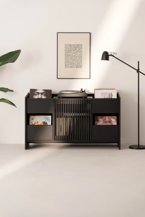FUSE X Black Oak Turntable and Vinyl Record Cabinet