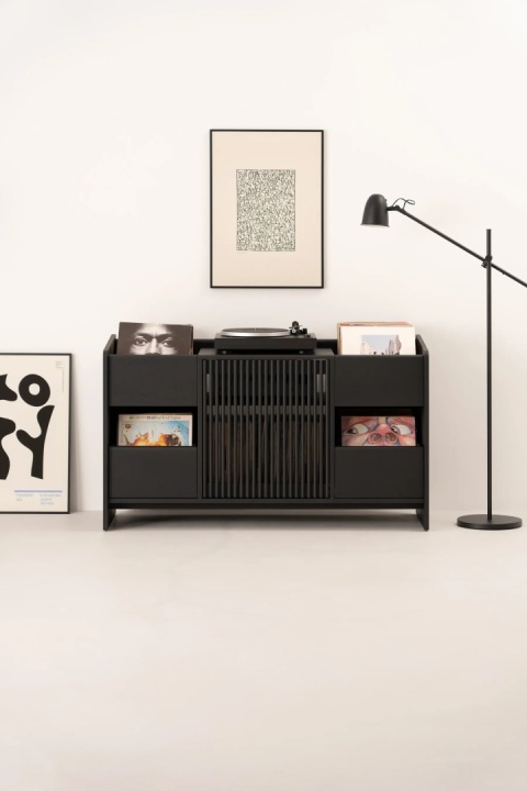 FUSE X Black Oak Turntable and Vinyl Record Cabinet