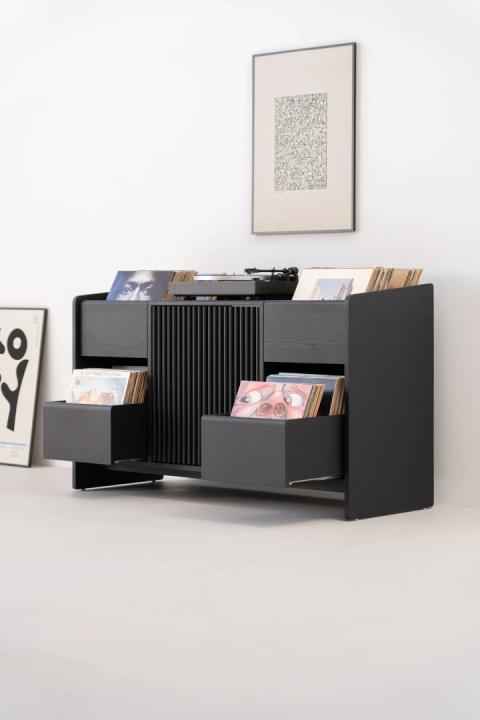 FUSE X Black Oak Turntable and Vinyl Record Cabinet
