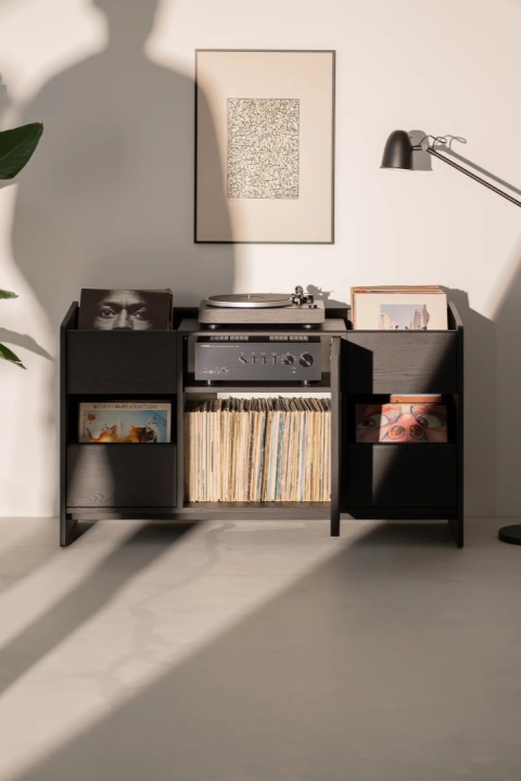 FUSE X Black Oak Turntable and Vinyl Record Cabinet