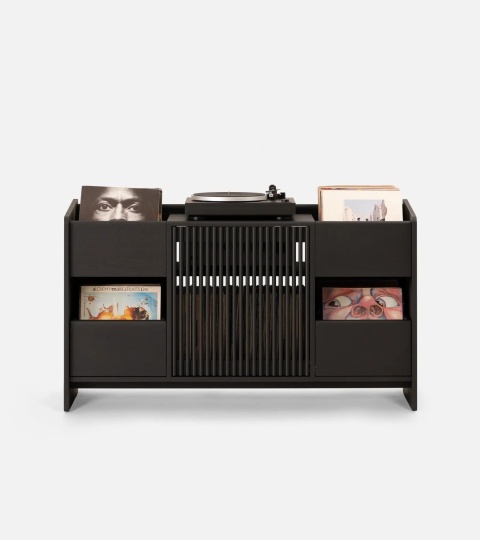 FUSE X Black Oak Turntable and Vinyl Record Cabinet