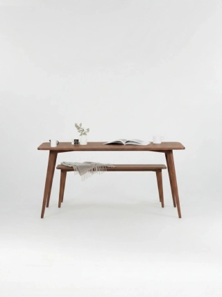 YRKE Stół do Jadalni z Ławką Drewno Orzechowe